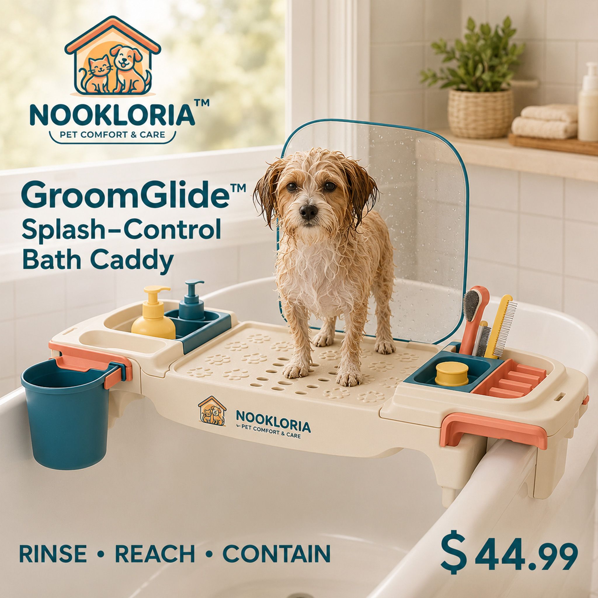 Nookloria™GroomGlide™ Splash-Control Bath Caddy